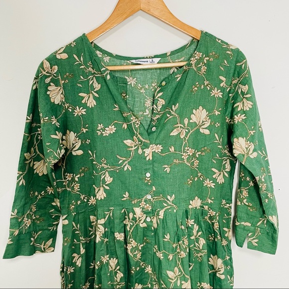 VINTAGE | Floral Cottage Core Long Sleeve Lace Hem Button Down Midi Dress - Picture 7 of 9